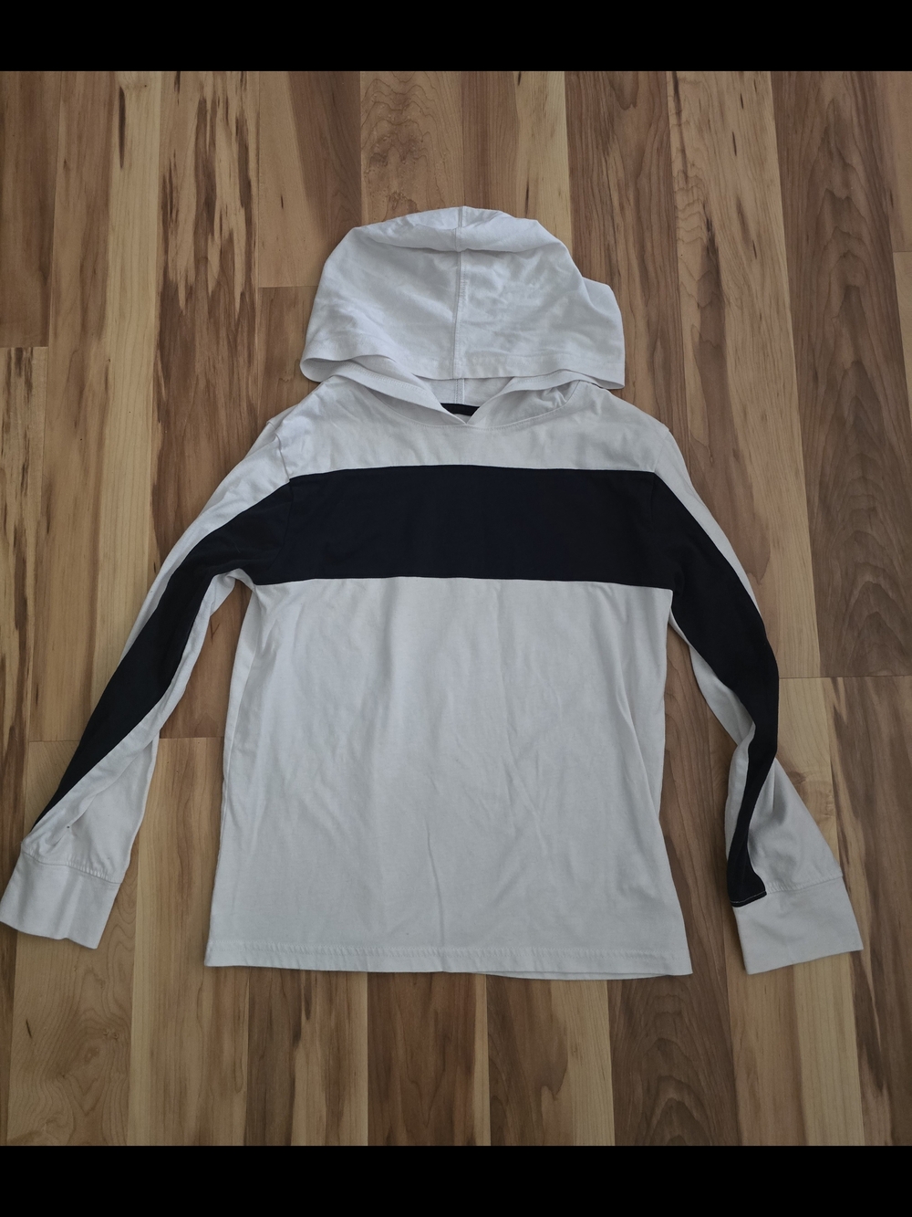Place Kids White Hoodie with Black Chest and Sleeve Stripe Size 7/8